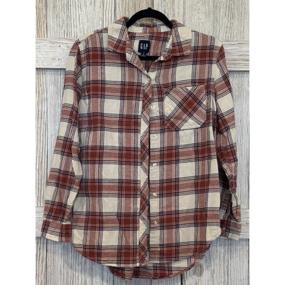 Gap Women's Medium rust brown Plaid Flannel Long Sleeve Button Down Shirt